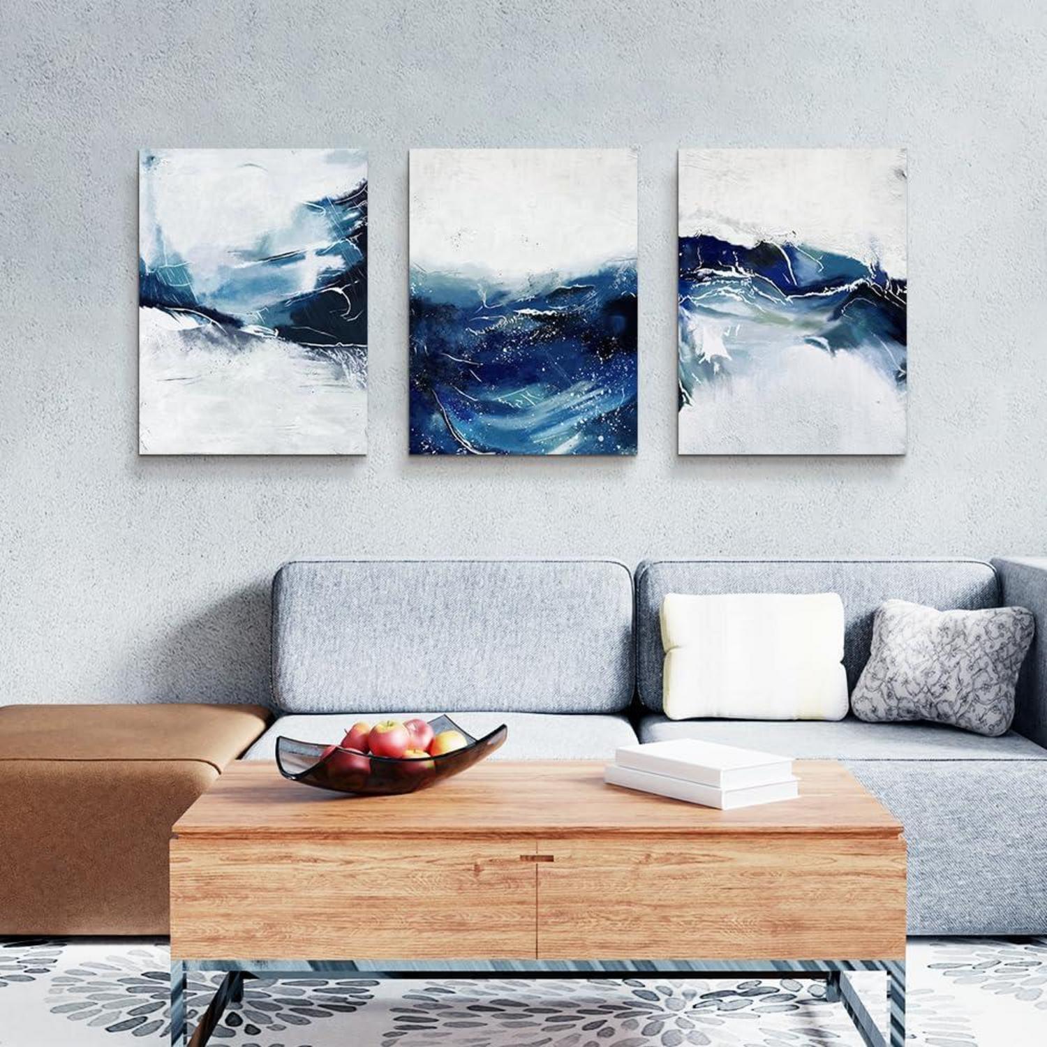 Abstraktes Blau Leinwandbild Modern 40x30cm für Wohnzimmer Büro Schlafzimmer