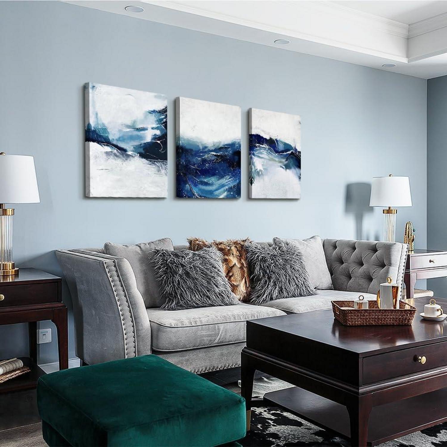 Navy Blau Abstrakte Moderne Leinwandbilder Wohnzimmer Schlafzimmer Büro 40x30 cm