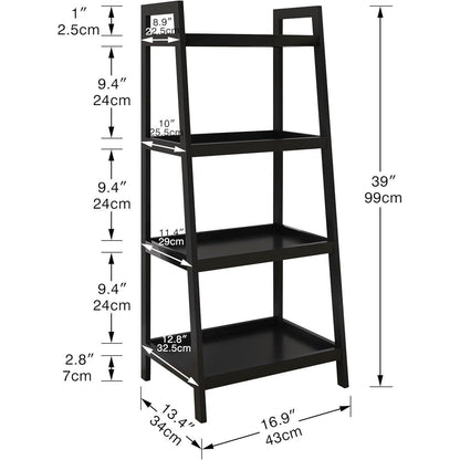 Bambus Leiterregal 4 Ablagen 99cm Schwarz