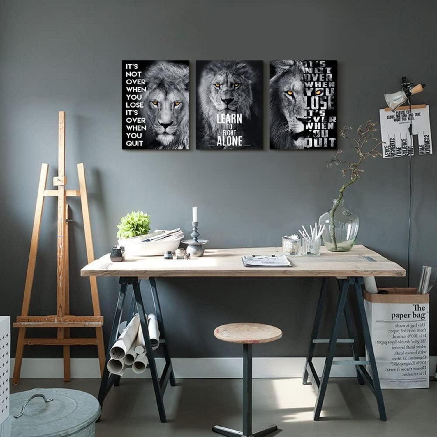 Inspirierendes Schwarz Weiß Löwen Wandbild 40x30cm