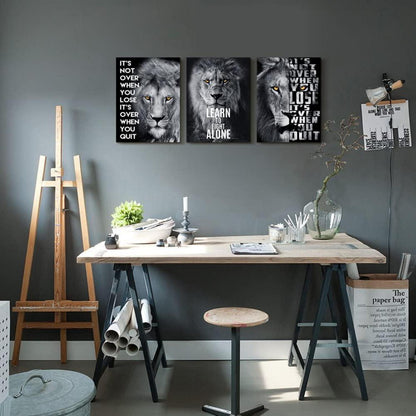 Inspirierendes Schwarz Weiß Löwen Wandbild 40x30cm