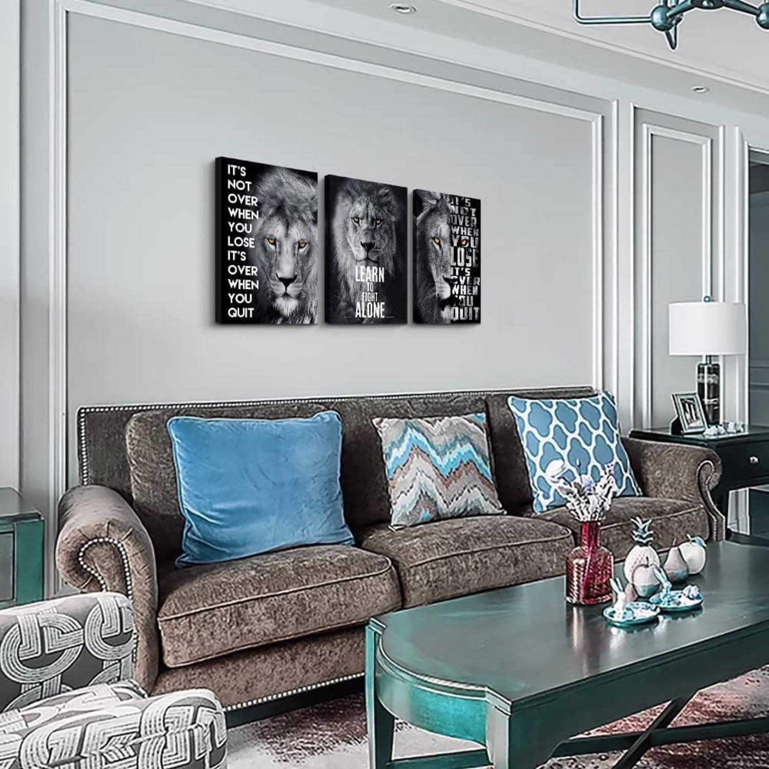 Schwarz-Weiß Löwen Wandbild 40x30cm für Wohnzimmer Schlafzimmer Büro