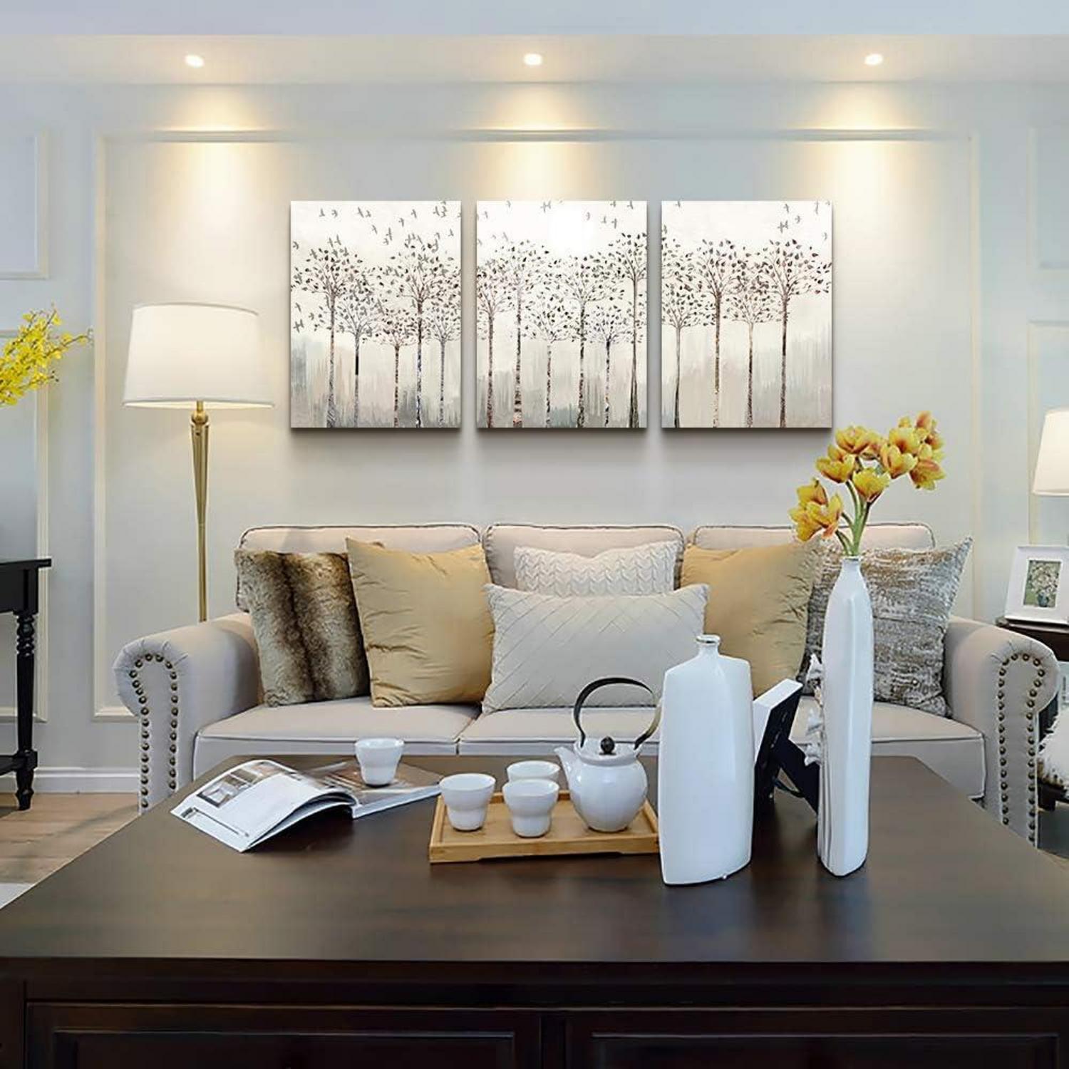 MHARTK66 Leinwand Bilder Bäume Vögel Abstrakte Birken Modern Wandbilder 40x30 cm