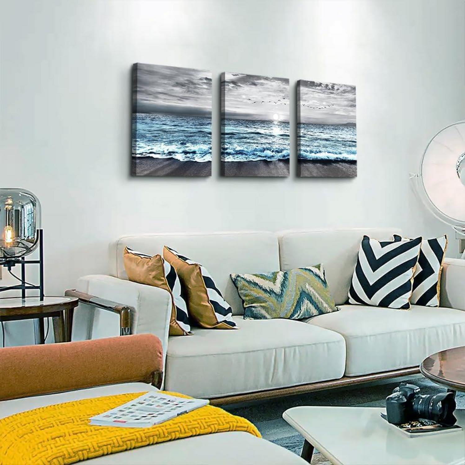 Leinwandbild Modern Sonnenaufgang Strand Meer Blau Grau 40x30 cm