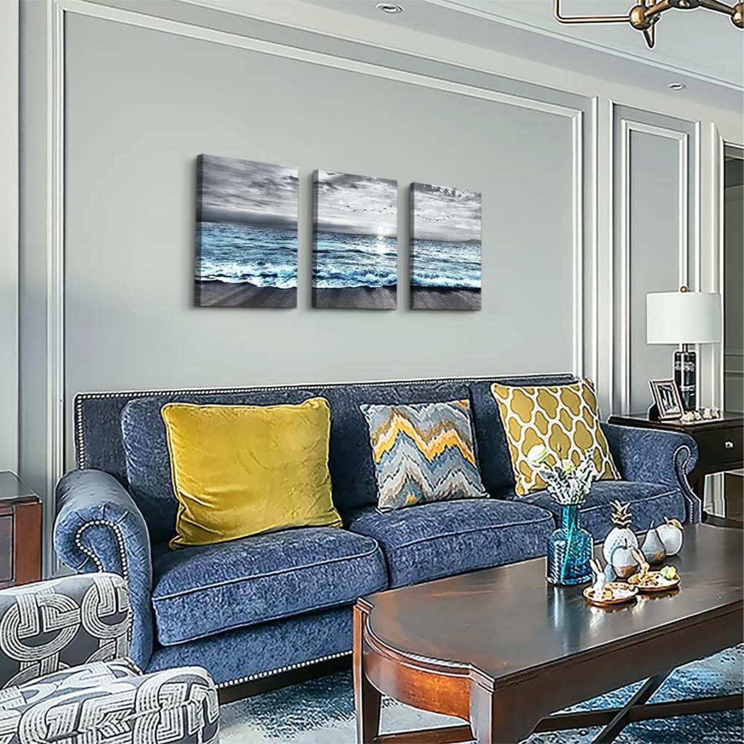 Sonnenaufgang Strand Vögel Leinwandbild Grau Blau 40x30 Wandbild