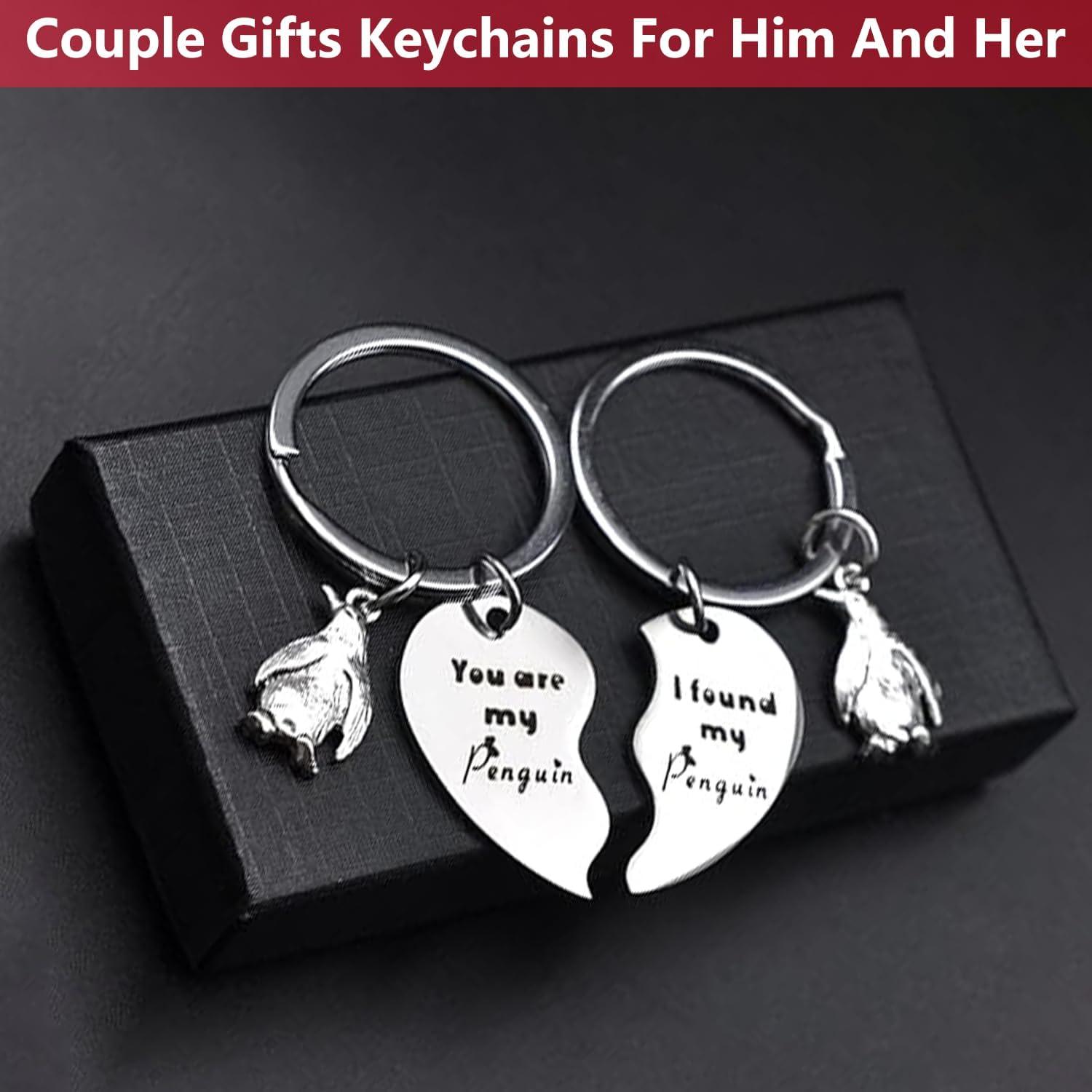 Pinguin Schlüsselanhänger Set für Paare aus Titanstahl in Geschenkbox