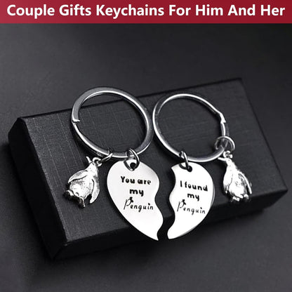 Pinguin Schlüsselanhänger Set für Paare aus Titanstahl in Geschenkbox