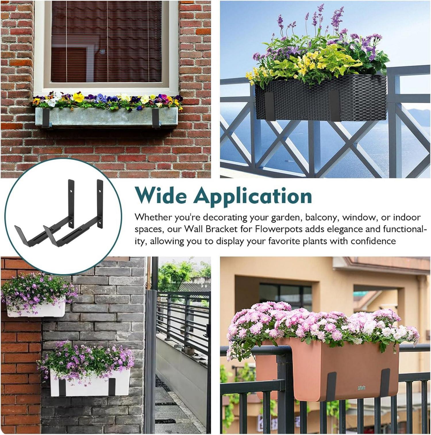 Verstellbare Balkon Blumenkastenhalter Schwarz 6-12 Zoll