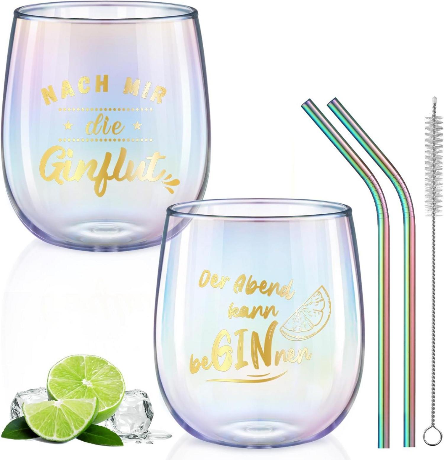 Gin Tonic Gläser 2er Set Sprüche Geschenk 450ml Gin Glas Cocktail