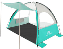 Strandmuschel mit Sonnendach, Tragbare Strandzelt UV 50+ - Blau Grün