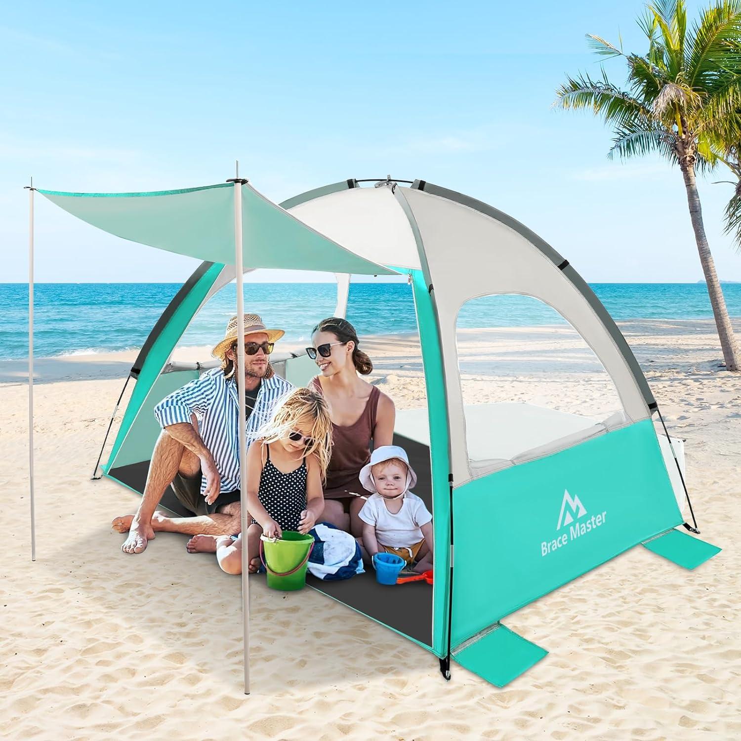 Strandmuschel Sonnenschutz Zelt UV 50+ tragbar Blau Grün
