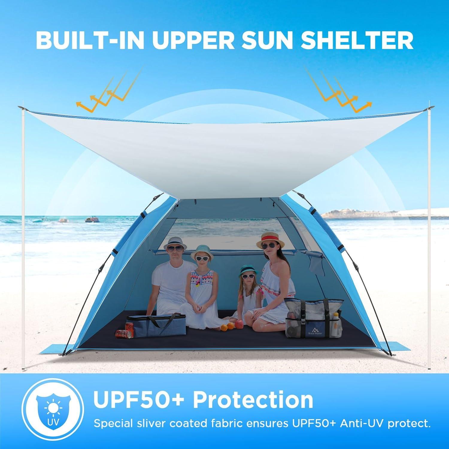 Strandmuschel Pop Up UV 50+ mit Sonnendach für 2-3 Personen