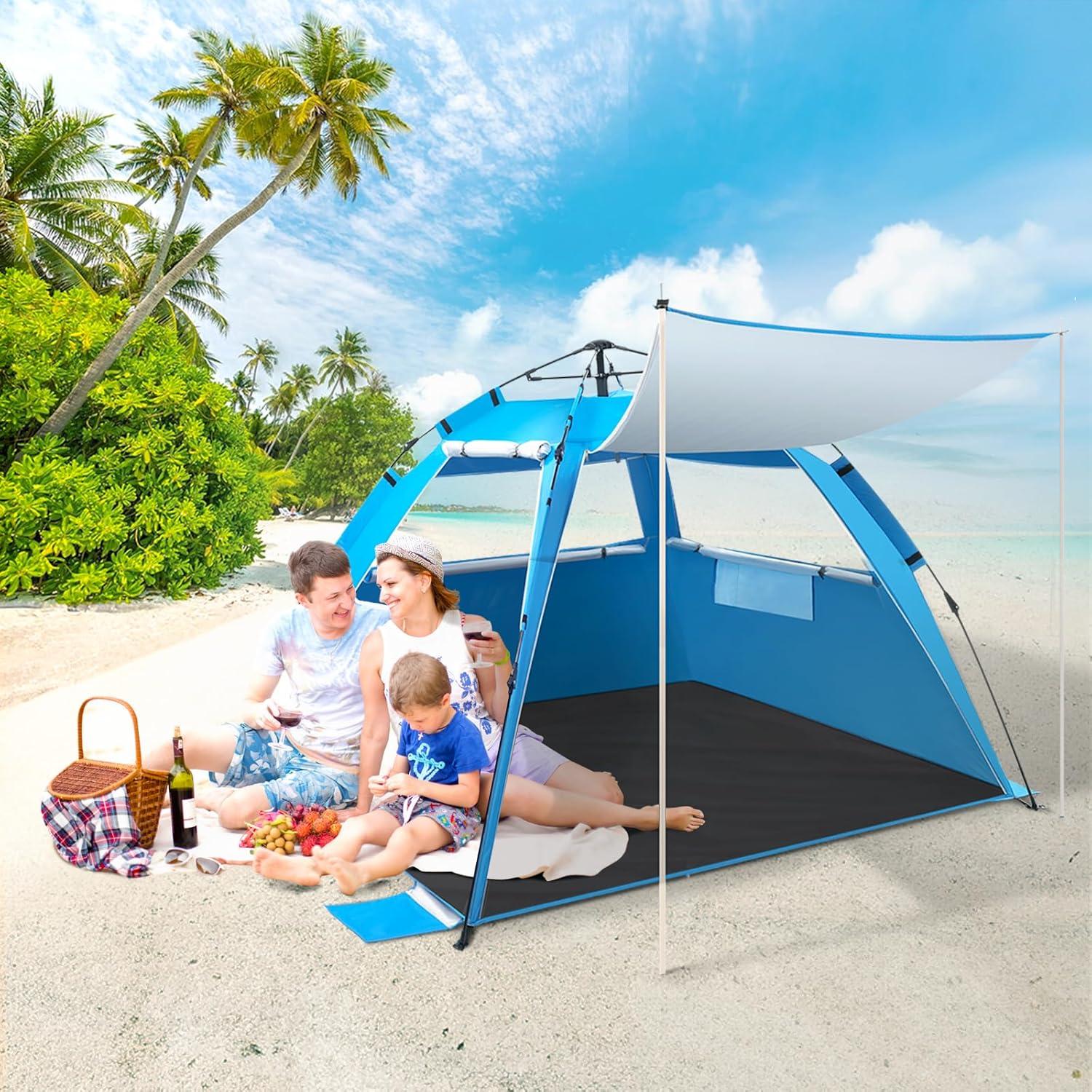 Strandmuschel Pop Up mit Sonnendach UV 50+ Tragetasche