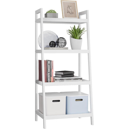 Bambusleiter-Bücherregal 4 Ablagen Weiß