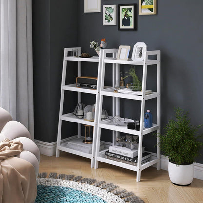 Bambusleiter-Bücherregal 4 Ablagen Weiß