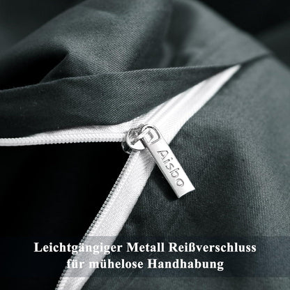 Bettwäsche 135x200 Grau Baumwolle 4tlg mit Reißverschluss