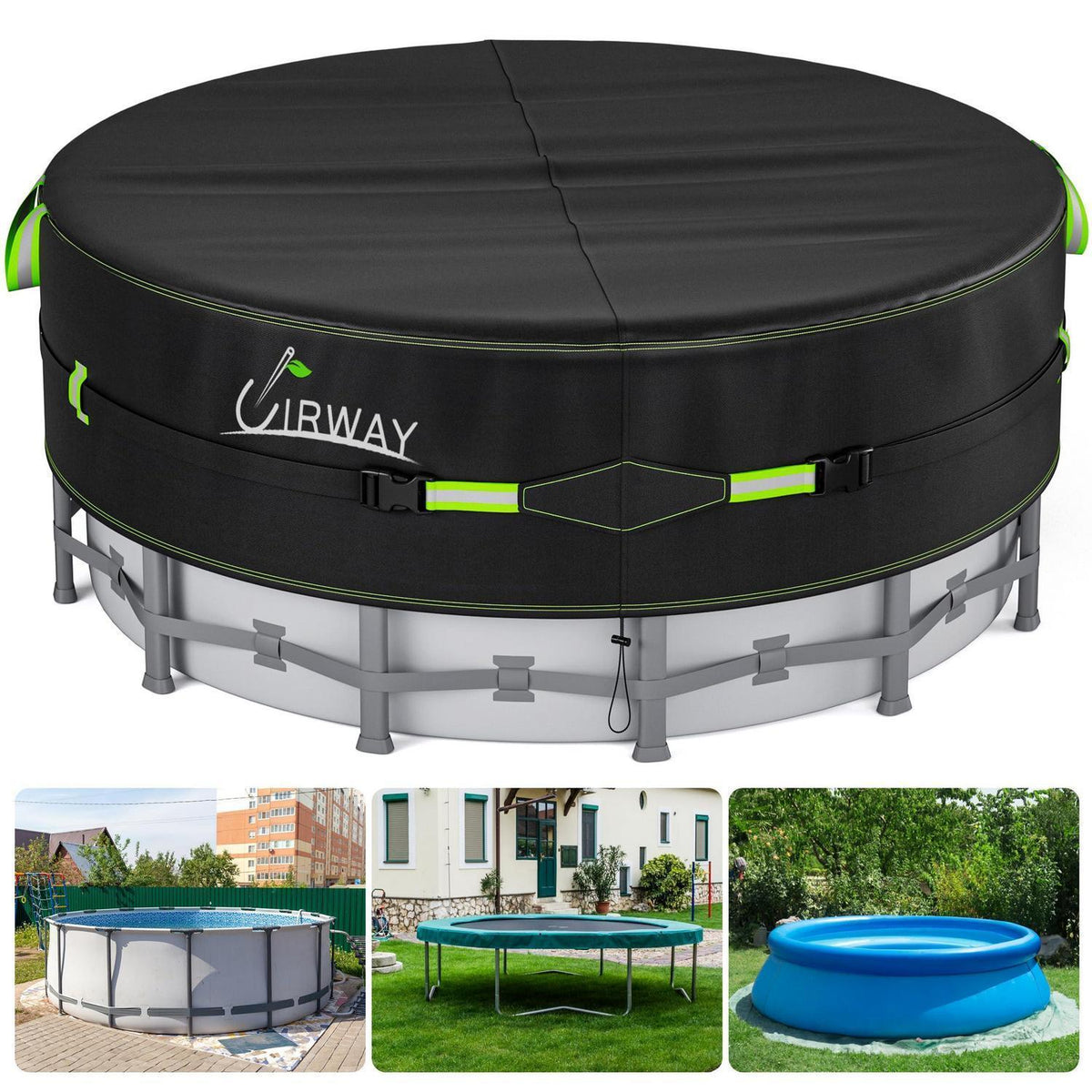 Runde Poolabdeckung 305cm – 420D UV-Schutz mit Kordelzug