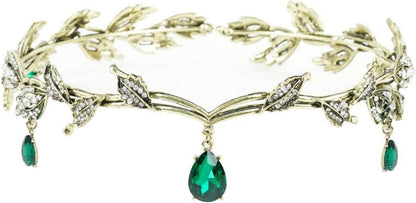 Elfen Kopfschmuck Vintage Grün Strass Tiara Haarband Damen