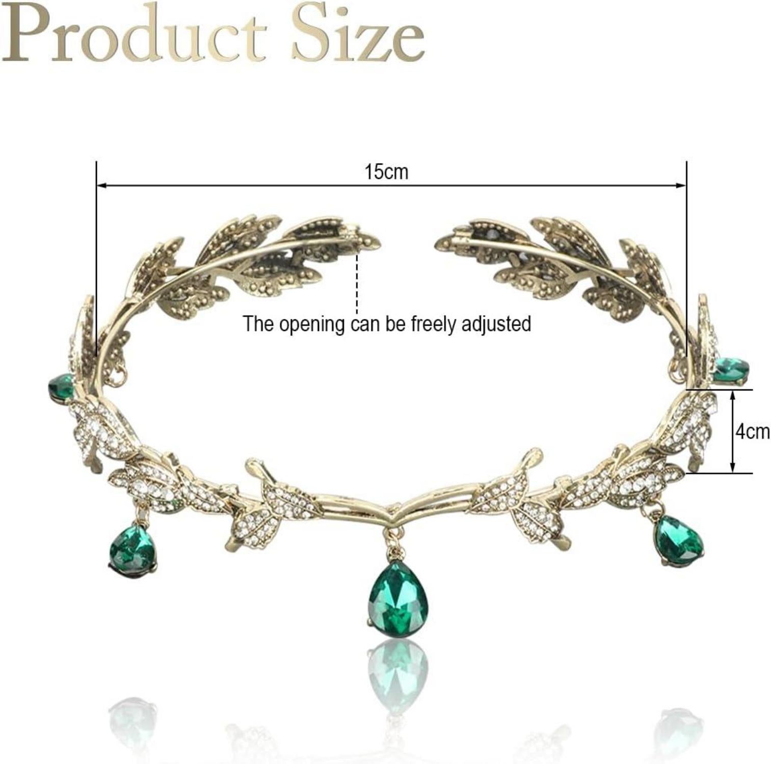 Elfen Vintage Grün Strass Diadem Tiara Kopfschmuck