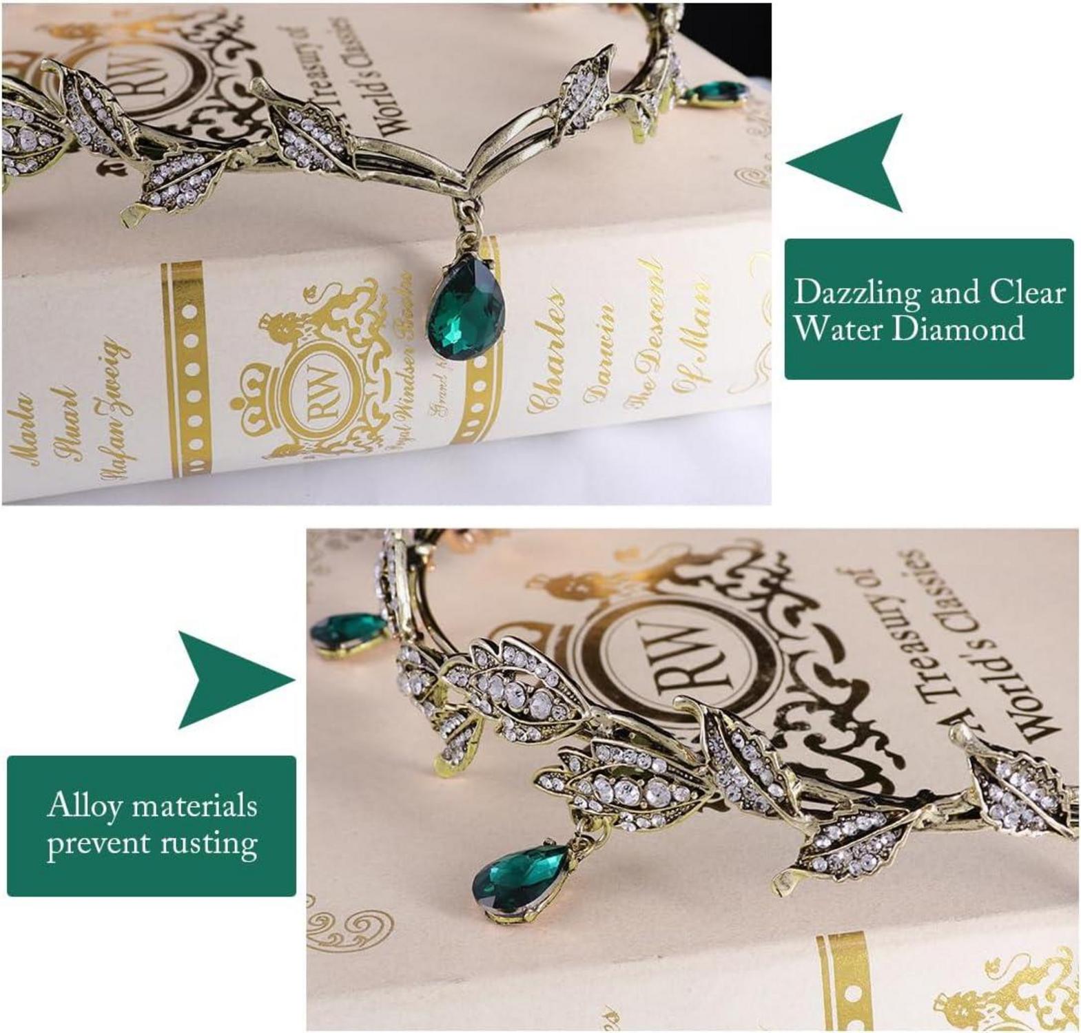Elfen Kopfschmuck Vintage Grün Strass Tiara Haarband Damen