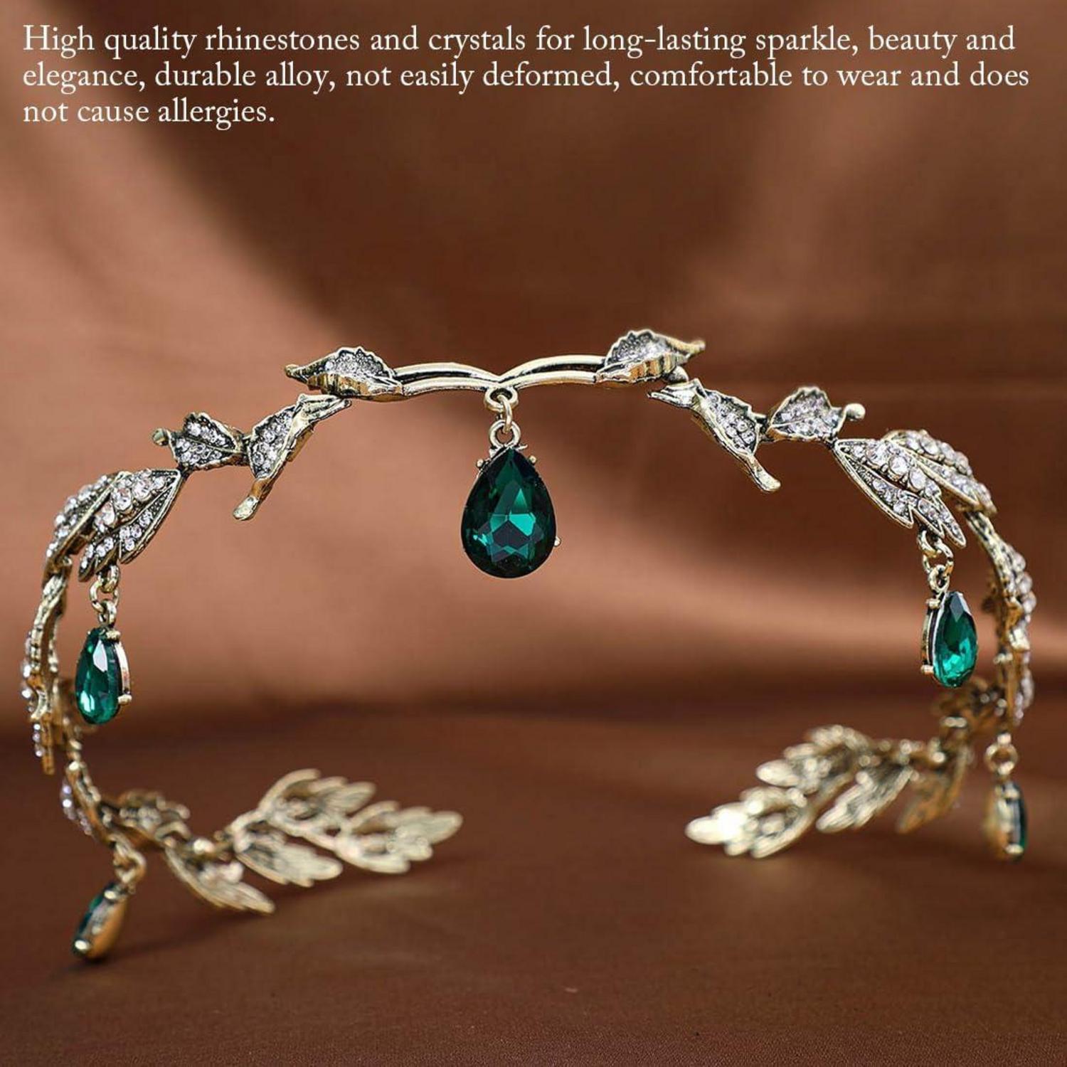 Elfen Kopfschmuck Vintage Grün Strass Tiara Kristall Stirnband