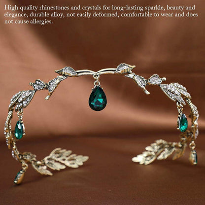 Elfen Kopfschmuck Vintage Grün Strass Tiara Kristall Stirnband
