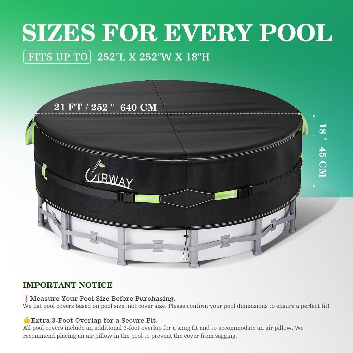 Runde Poolabdeckung 640cm – Winter- & Solarabdeckung mit Kordelzug