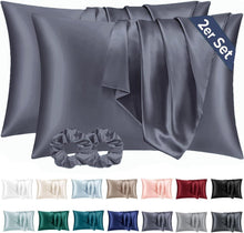 2er Set Satin Kissenbezug 50x70 Blau Violett Haargummis