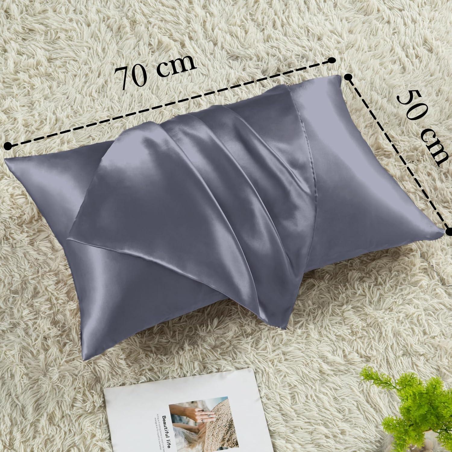 Vielit Satin Kissenbezug 50x70 Blau Violett 2er Set mit Haargummis