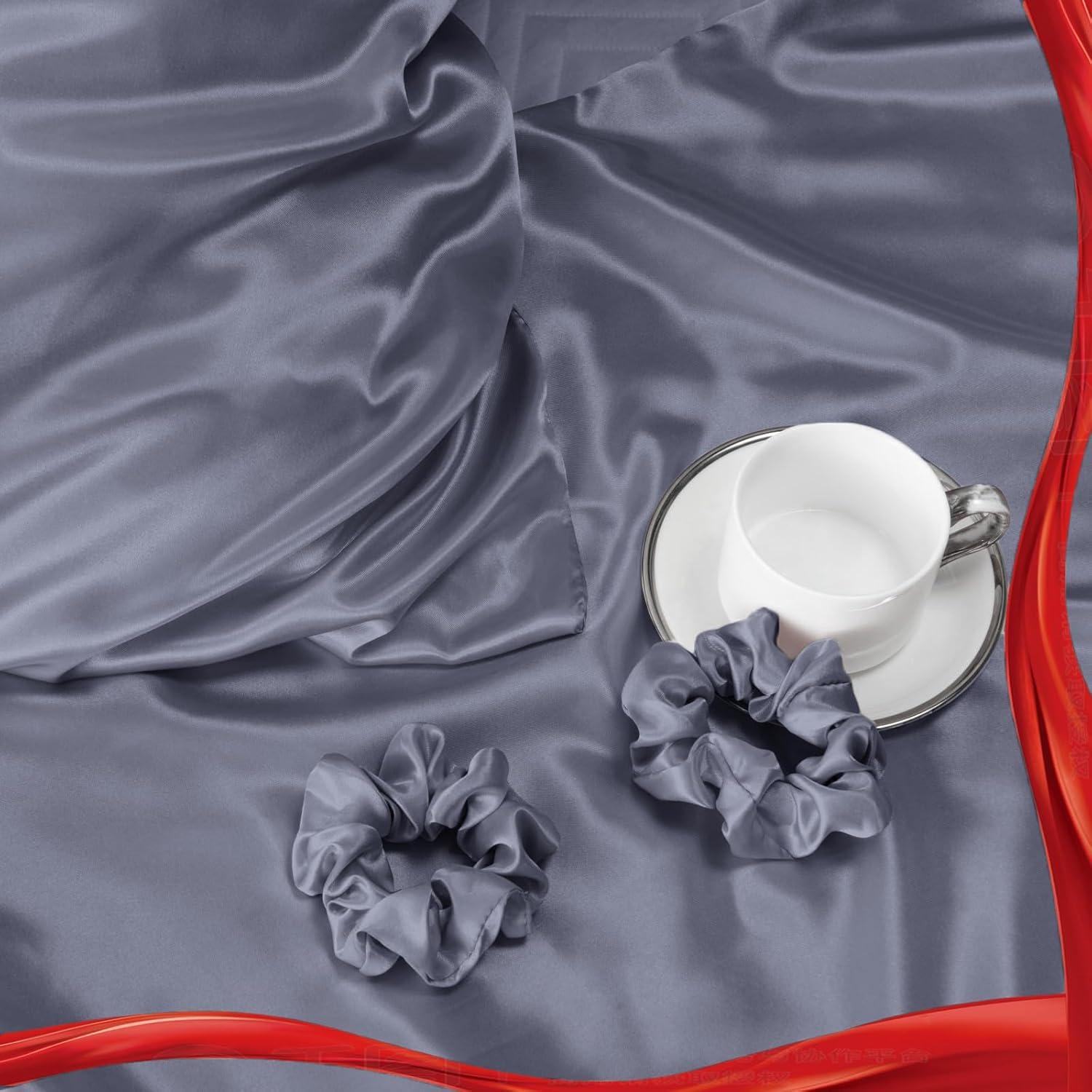 Satin Kissenbezug 50x70 Blau Violett 2er Set Haargummis