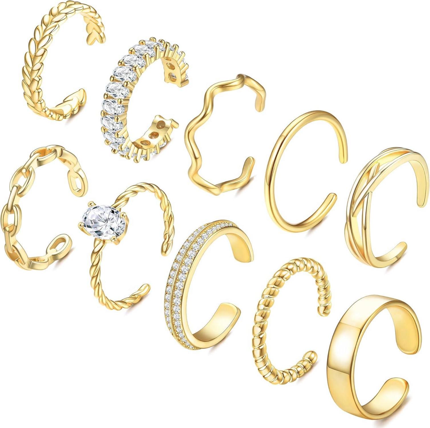 14 Karat vergoldete Stapelringe 10er Set Frauen Gold Open Band Ring