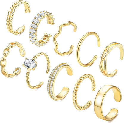 14 Karat vergoldete Stapelringe 10er Set Frauen Gold Open Band Ring