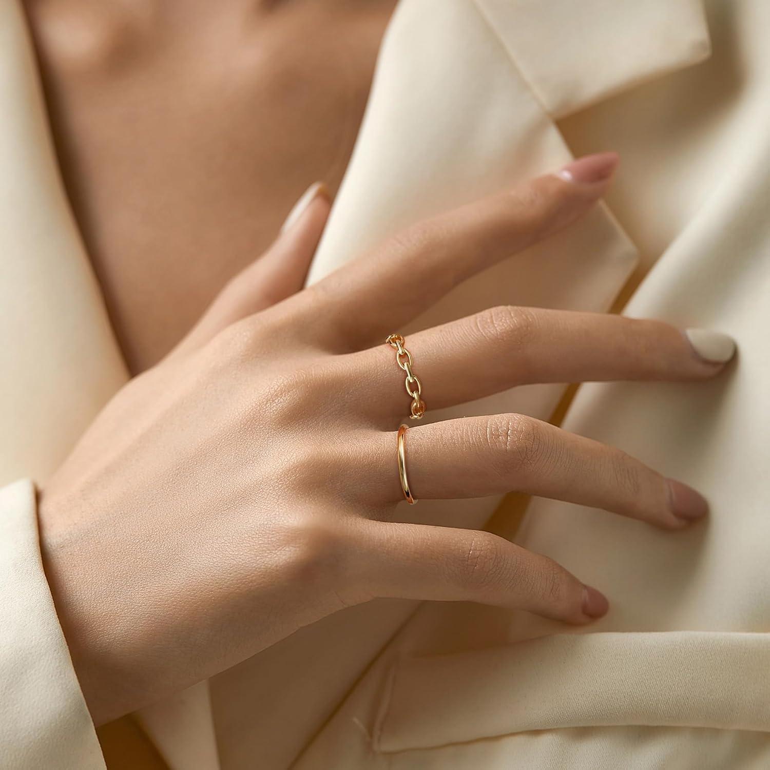 Adramata 10er Set Verstellbare Ringe Frauen Gold 14 Karat Vergoldet Einfacher Bandring Stapelbare Offene Ringe Gold Silber Ring