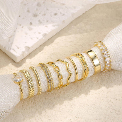 10Stk Verstellbare Ringe Set Gold 14K Vergoldet Damen Mädchen