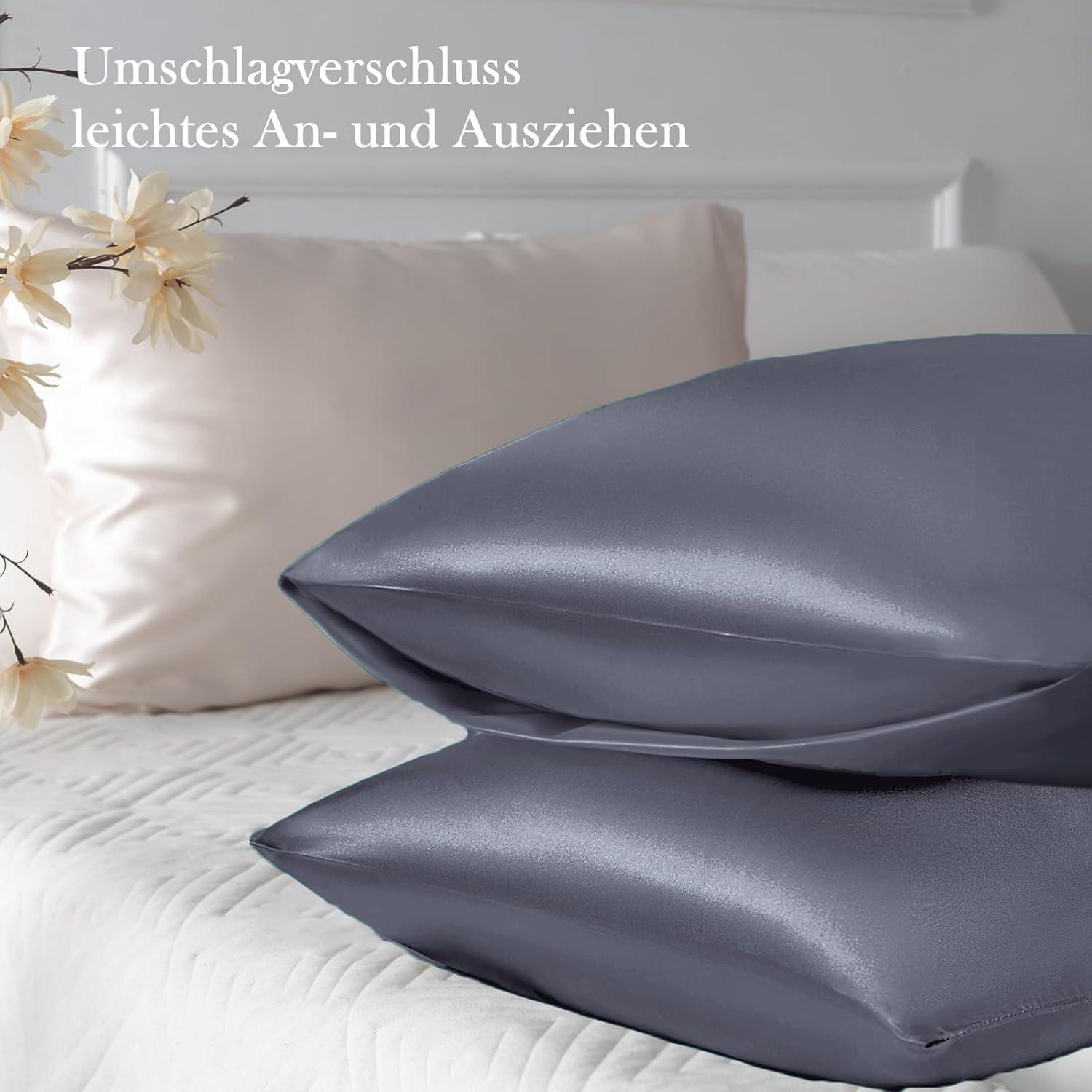 Satin Kissenbezug 2er Set Blau Violett Haargummis