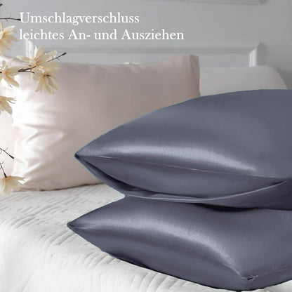 Satin Kissenbezug 2er Set Blau Violett Haargummis
