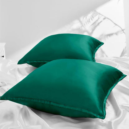 2er Set Satin Kissenbezug 80x80 Dunkel Grün mit Reißverschluss