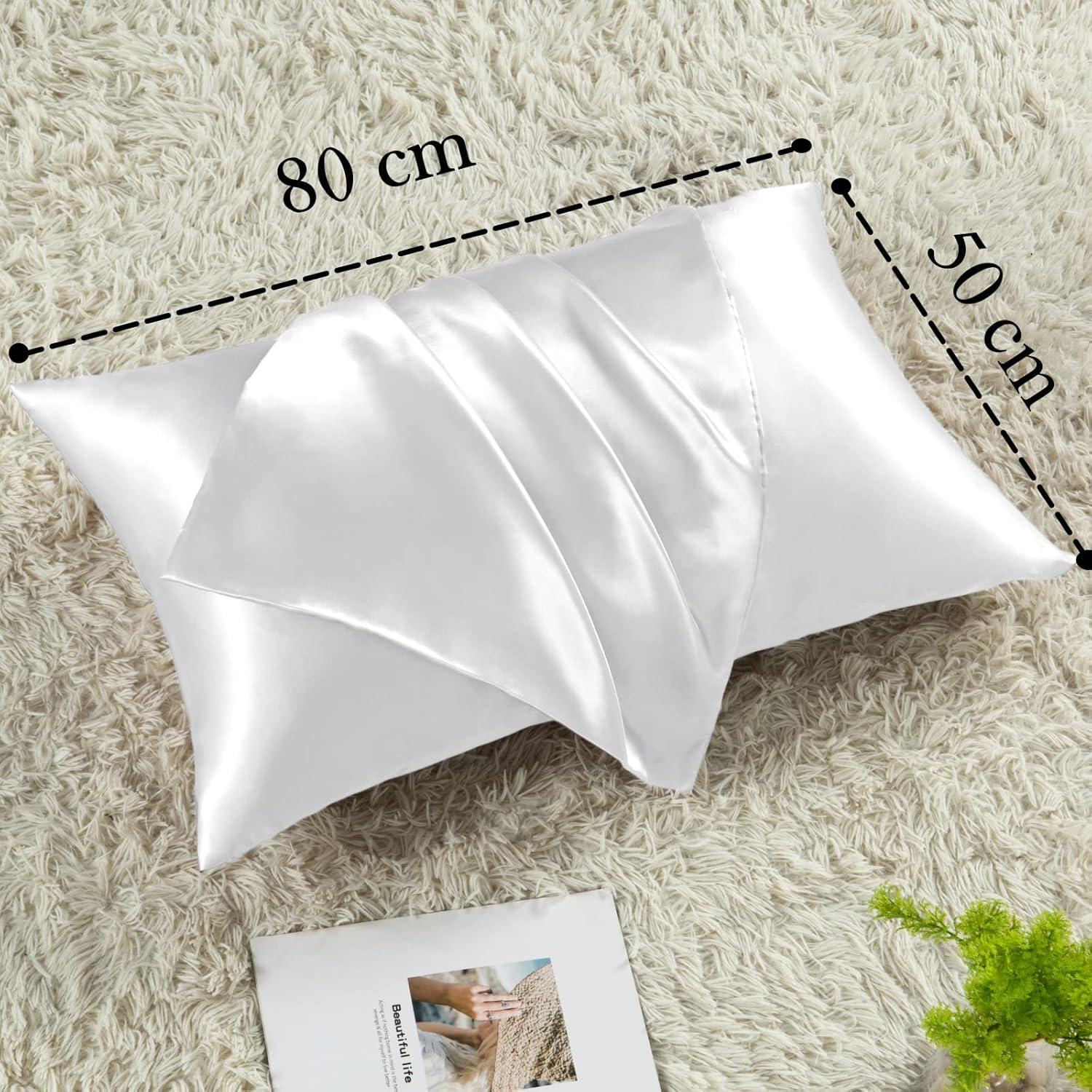 Vielit Satin Kissenbezug 50x80 Weiß 2er Set mit Haargummis
