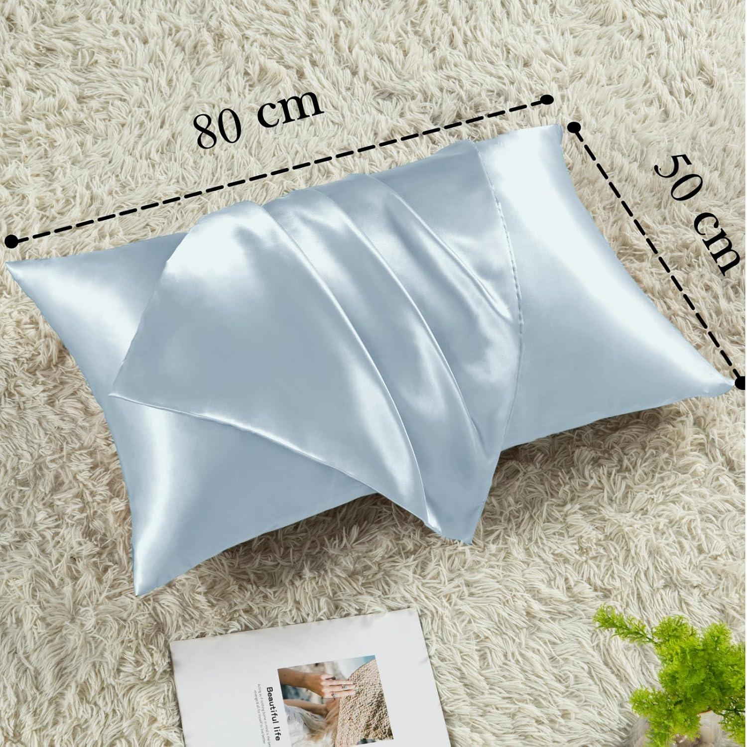 Satin Kissenbezüge Set Hellblau 50x80cm, Haargummis, Pflege für Haar und Haut