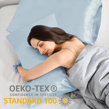 Satin Kissenbezug 2er Set 40x70 Hellblau mit Haargummis