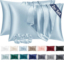 Satin Kissenbezug 50x70 Hellblau Haar Haut Pflege 2 Haargummis