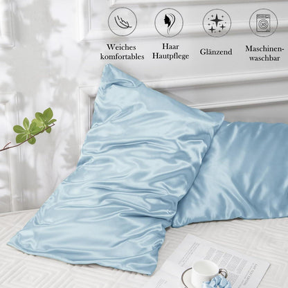 2er Set Satin Kissenbezug 50x70 Hellblau