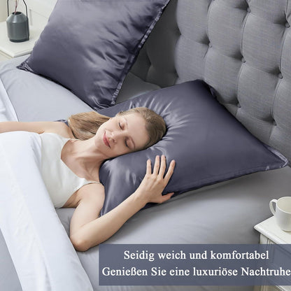 Satin Kissenbezug 80x80 2er Set Dark Purple Reißverschluss