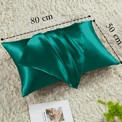 Satin Kissenbezug 2er Set 50x80 Dunkelgrün Haargummis  Handwäsche