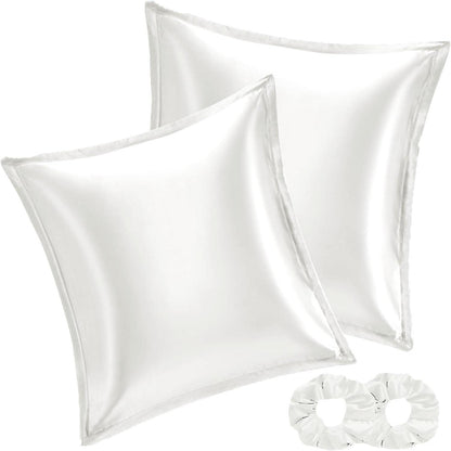 Satin Kissenbezug 80x80 Ivory Set mit Haargummis