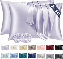 Satin Kissenbezug 40x60 Lila mit Haargummis