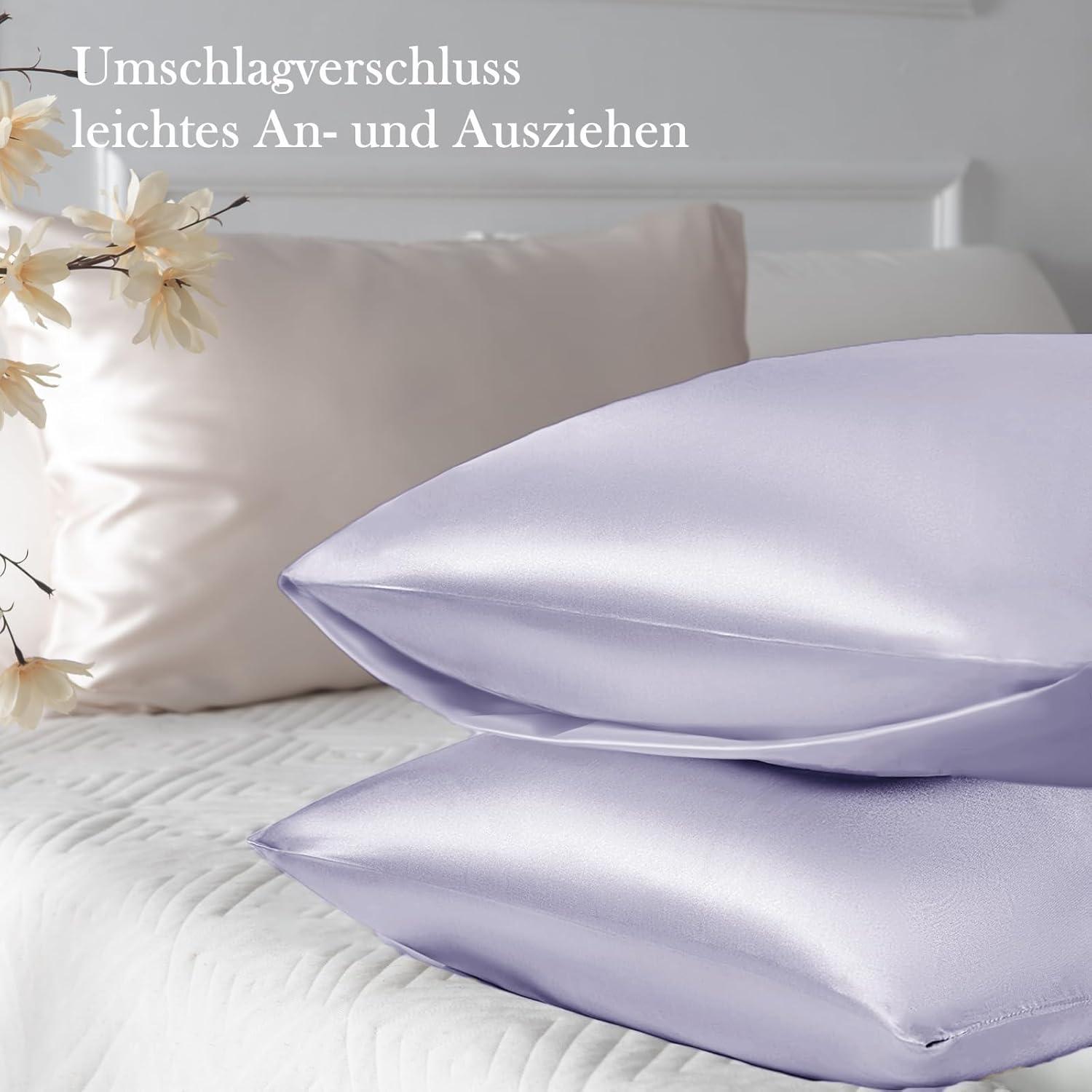 Satin Kissenbezug 40x60 Lila mit Haargummis