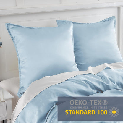 Satin Kissenbezug 80x80 2er Set Seidenkissenbezug Light Blau