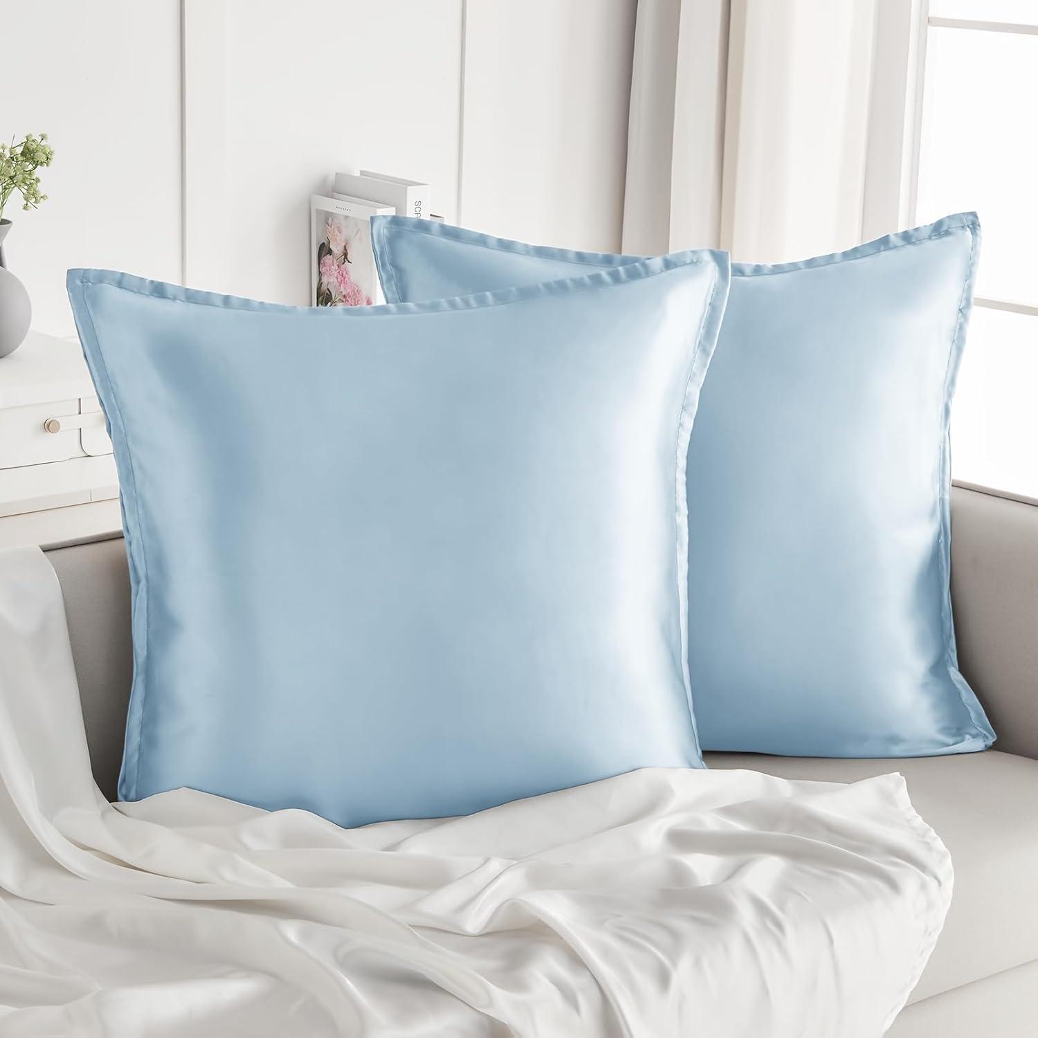 Satin Kissenbezug 2er Set 80x80 Blau Weich Seidenkissenbezug Curly