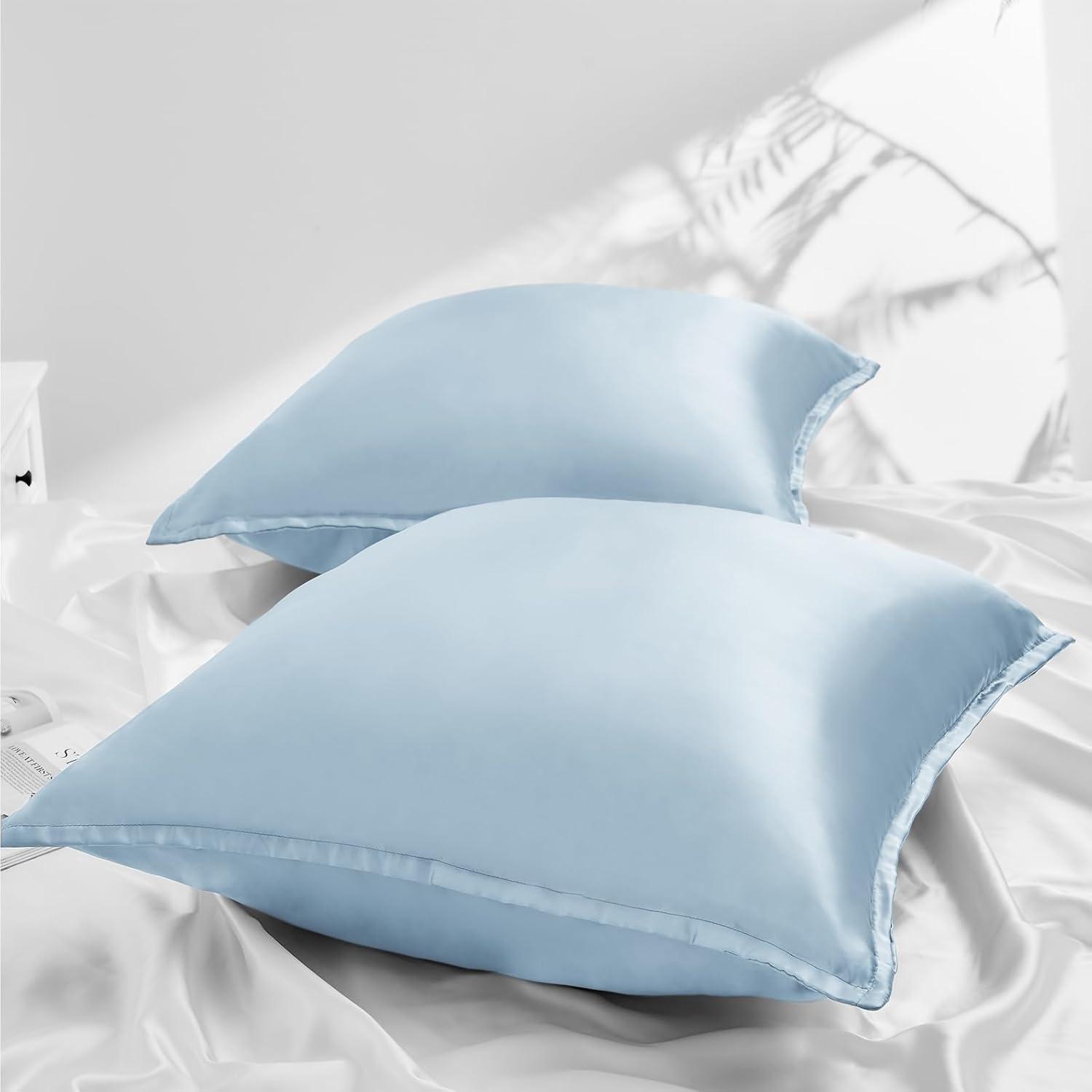 2er Set Satin Kissenbezug 80x80 mit Reißverschluss Light Blau